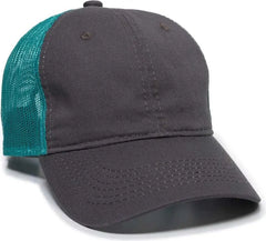OC Sports FWT-130 Garment Wash Mesh Back Baseball Cap - Charcoal Aqua - Dark Gray Aqua / Adult
