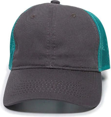 OC Sports FWT-130 Garment Wash Mesh Back Baseball Cap - Charcoal Aqua - Dark Gray Aqua / Adult