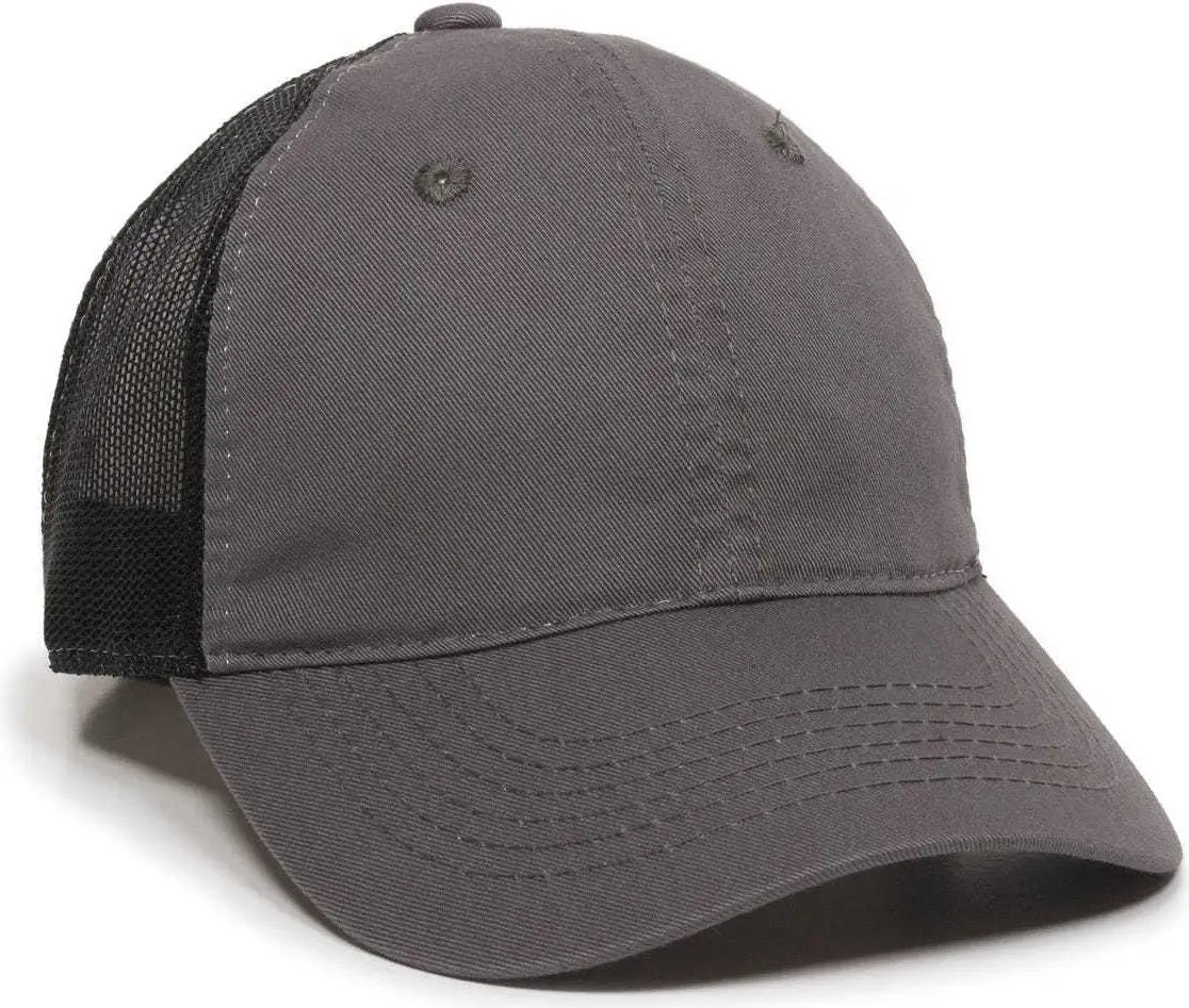 OC Sports FWT-130 Garment Wash Mesh Back Baseball Cap - Charcoal Black - Dark Gray Black / 6 7/8’’ - 7 1/2’’
