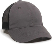 OC Sports FWT-130 Garment Wash Mesh Back Baseball Cap - Charcoal Black - Dark Gray Black / 6 7/8’’ - 7 1/2’’