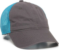 OC Sports FWT-130 Garment Wash Mesh Back Baseball Cap - Charcoal Neon Blue - Dark Gray Blue / 6 7/8’’ - 7 1/2’’