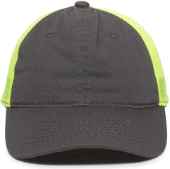 OC Sports FWT-130 Garment Wash Mesh Back Baseball Cap - Charcoal Neon Yellow