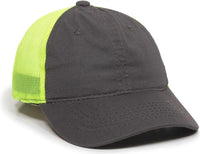OC Sports FWT-130 Garment Wash Mesh Back Baseball Cap - Charcoal Neon Yellow - Dark Gray Yellow / 6 3/8’’ - 7’’