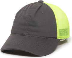 OC Sports FWT-130 Garment Wash Mesh Back Baseball Cap - Charcoal Neon Yellow