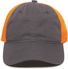 OC Sports FWT-130 Garment Wash Mesh Back Baseball Cap - Charcoal Orange - Dark Gray Orange / 6 7/8’’ - 7 1/2’’