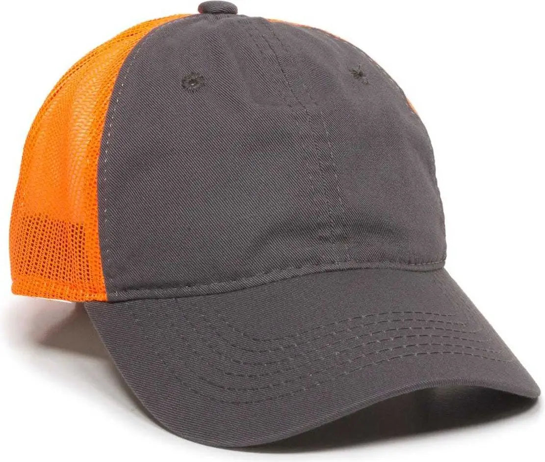 OC Sports FWT-130 Garment Wash Mesh Back Baseball Cap - Charcoal Orange - Dark Gray Orange / 6 7/8’’ - 7 1/2’’