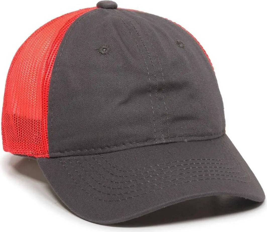 OC Sports FWT-130 Garment Wash Mesh Back Baseball Cap - Charcoal Red - Dark Gray Red / 6 3/8’’ - 7’’