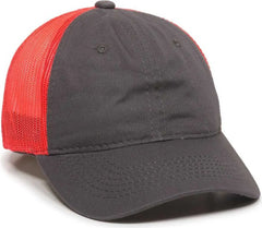OC Sports FWT-130 Garment Wash Mesh Back Baseball Cap - Charcoal Red - Dark Gray Red / 6 3/8’’ - 7’’
