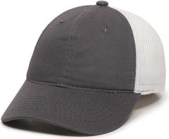 OC Sports FWT-130 Garment Wash Mesh Back Baseball Cap - Charcoal White