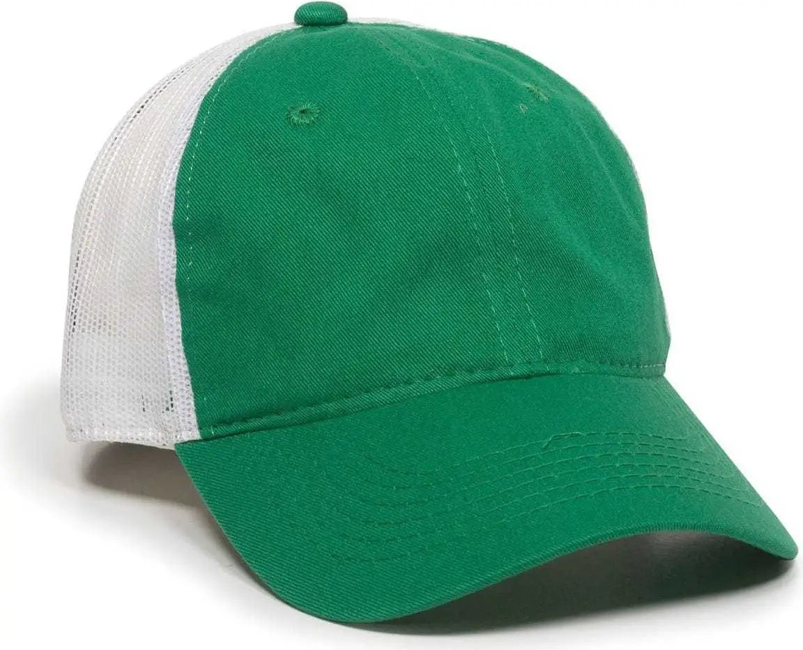 OC Sports FWT-130 Garment Wash Mesh Back Baseball Cap - Kelly White - Kelly White / 6 7/8’’ - 7 1/2’’