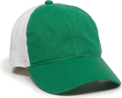 OC Sports FWT-130 Garment Wash Mesh Back Baseball Cap - Kelly White - Kelly White / 6 7/8’’ - 7 1/2’’