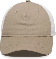 OC Sports FWT-130 Garment Wash Mesh Back Baseball Cap - Khaki White