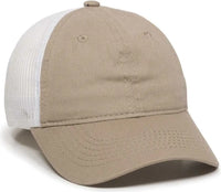 OC Sports FWT-130 Garment Wash Mesh Back Baseball Cap - Khaki White - Khaki White / 6 3/8’’ - 7’’