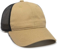 OC Sports FWT-130 Garment Wash Mesh Back Baseball Cap - Old Gold Black - Gold Black / 6 7/8’’ - 7 1/2’’