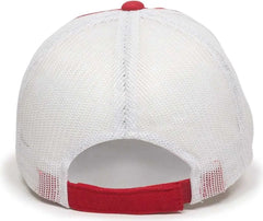 OC Sports FWT-130 Garment Wash Mesh Back Baseball Cap - Red White