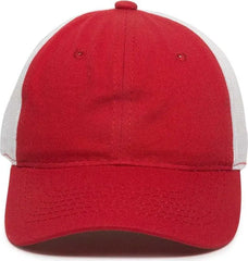 OC Sports FWT-130 Garment Wash Mesh Back Baseball Cap - Red White