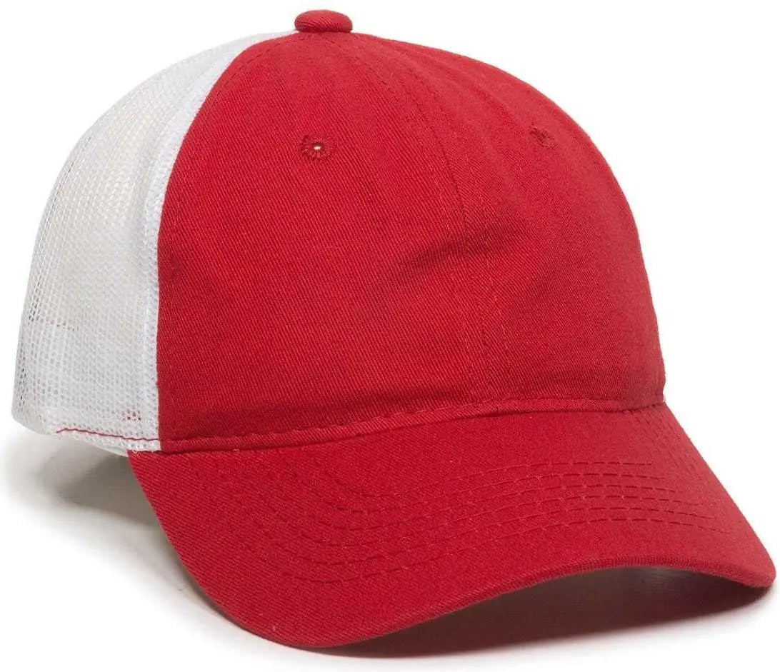 OC Sports FWT-130 Garment Wash Mesh Back Baseball Cap - Red White - Red White / 6 3/8’’ - 7’’