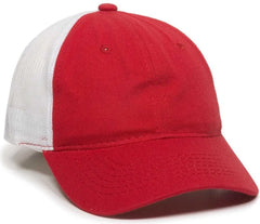 OC Sports FWT-130 Garment Wash Mesh Back Baseball Cap - Red White - Red White / 6 3/8’’ - 7’’