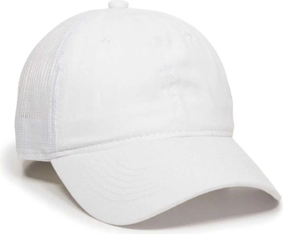 OC Sports FWT-130 Garment Wash Mesh Back Baseball Cap - White - White / 6 7/8’’ - 7 1/2’’