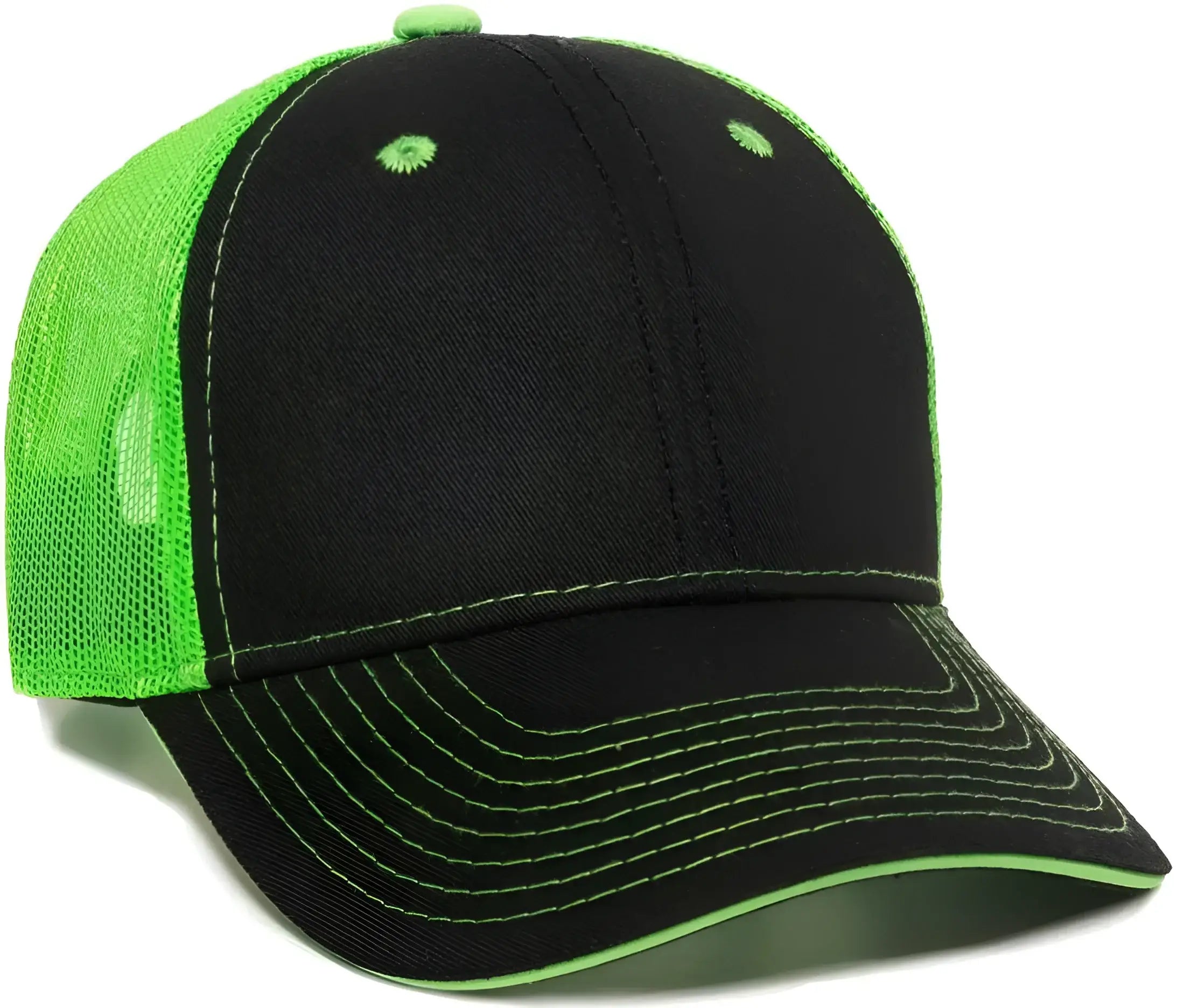 OC Sports GWT-101M Adjustable Mesh Back Cap - Black Neon Green - Black Green / 6 7/8’’ - 7 1/2’’