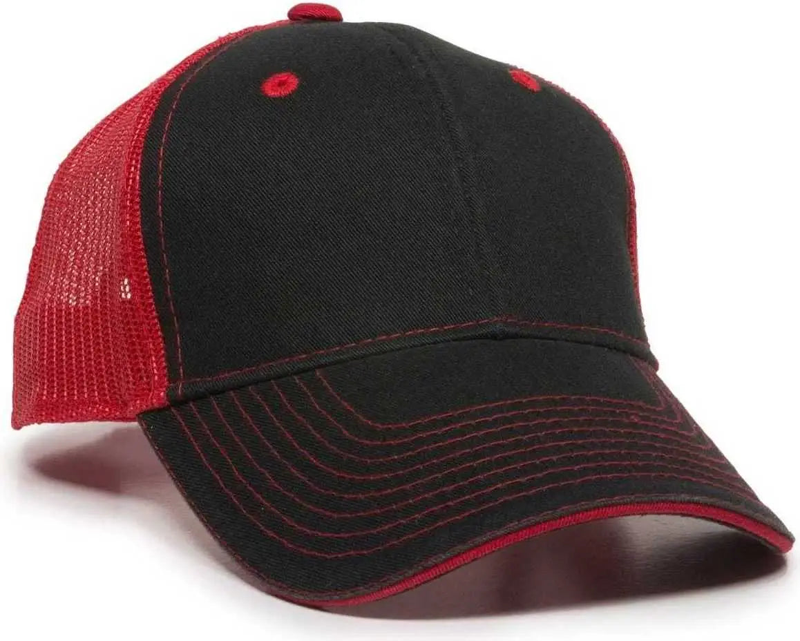 OC Sports GWT-101M Adjustable Mesh Back Cap - Black Red - Black Red / 6 7/8’’ - 7 1/2’’