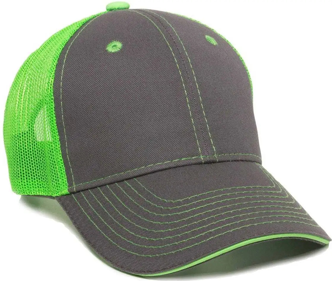 OC Sports GWT-101M Adjustable Mesh Back Cap - Charcoal Neon Green - Dark Gray Green / 6 7/8’’ - 7 1/2’’