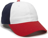 OC Sports GWT-111 Adjustable Strap Garment Wash Cotton Cap - White True Navy Red - White Navy / 6 7/8’’ - 7 1/2’’