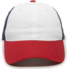 OC Sports GWT-111 Adjustable Strap Garment Wash Cotton Cap - White True Navy Red - White Navy / 6 7/8’’ - 7 1/2’’