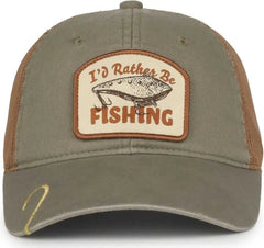 OC Sports HOOK01 ƒ??Iƒ??d Rather Be Fishing Cap - Hunter Olive Clay - Olive Light Tan / 6 7/8’’ - 7 1/2’’