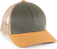 OC Sports HPD-615M Premium Rugged Camo Trucker Cap - Olive Khaki Brown - Brown / OSFM