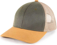 OC Sports HPD-615M Premium Rugged Camo Trucker Cap - Olive Khaki Brown - Brown / OSFM