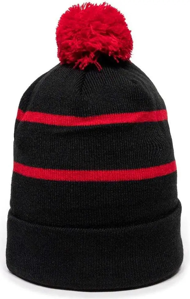 OC Sports KNF-100 Acrylic Knit Watch Cap Beanie - Black Red - Black Red / One Size Fits Most