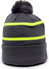 OC Sports KNF-100 Acrylic Knit Watch Cap Beanie - Charcoal Electric Yellow - Dark Gray Yellow / One Size Fits Most