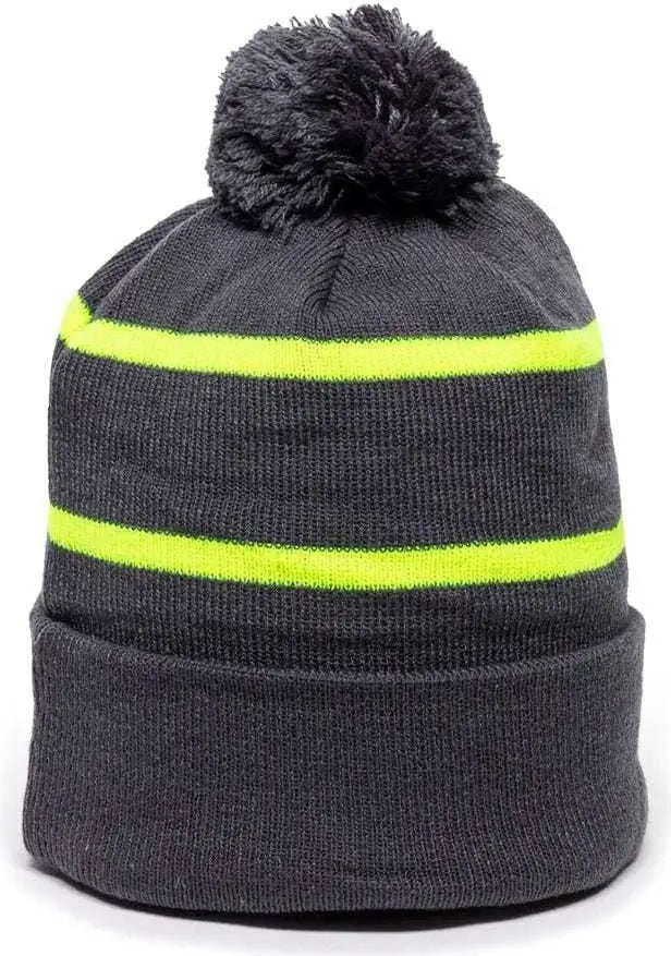 OC Sports KNF-100 Acrylic Knit Watch Cap Beanie - Charcoal Electric Yellow - Dark Gray Yellow / One Size Fits Most