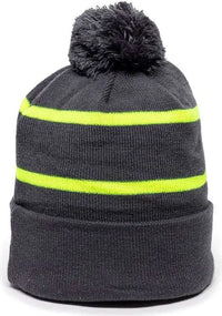 OC Sports KNF-100 Acrylic Knit Watch Cap Beanie - Charcoal Electric Yellow - Dark Gray Yellow / One Size Fits Most