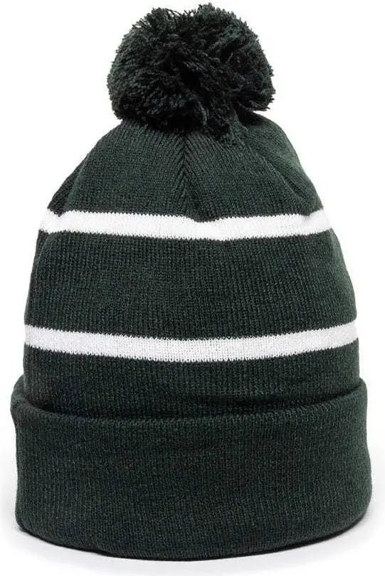 OC Sports KNF-100 Acrylic Knit Watch Cap Beanie - Dark Green White - Forest White / One Size Fits Most