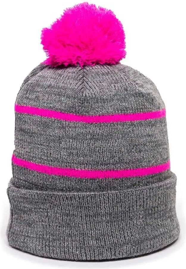 OC Sports KNF-100 Acrylic Knit Watch Cap Beanie - Heathered Gray Fuchsia - Gray Fuchsia / One Size Fits Most