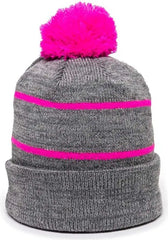 OC Sports KNF-100 Acrylic Knit Watch Cap Beanie - Heathered Gray Fuchsia - Gray Fuchsia / One Size Fits Most
