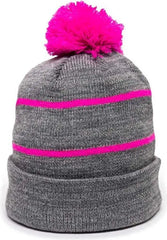 OC Sports KNF-100 Acrylic Knit Watch Cap Beanie - Heathered Gray Fuchsia - Gray Fuchsia / One Size Fits Most