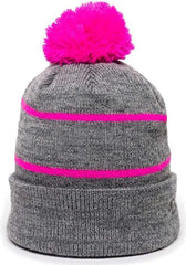 OC Sports KNF-100 Acrylic Knit Watch Cap Beanie - Heathered Gray Fuchsia - Gray Fuchsia / One Size Fits Most