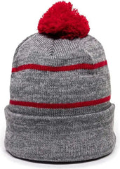 OC Sports KNF-100 Acrylic Knit Watch Cap Beanie - Heathered Gray Red - Gray Red / One Size Fits Most