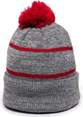 OC Sports KNF-100 Acrylic Knit Watch Cap Beanie - Heathered Gray Red - Gray Red / One Size Fits Most