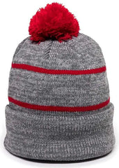 OC Sports KNF-100 Acrylic Knit Watch Cap Beanie - Heathered Gray Red - Gray Red / One Size Fits Most