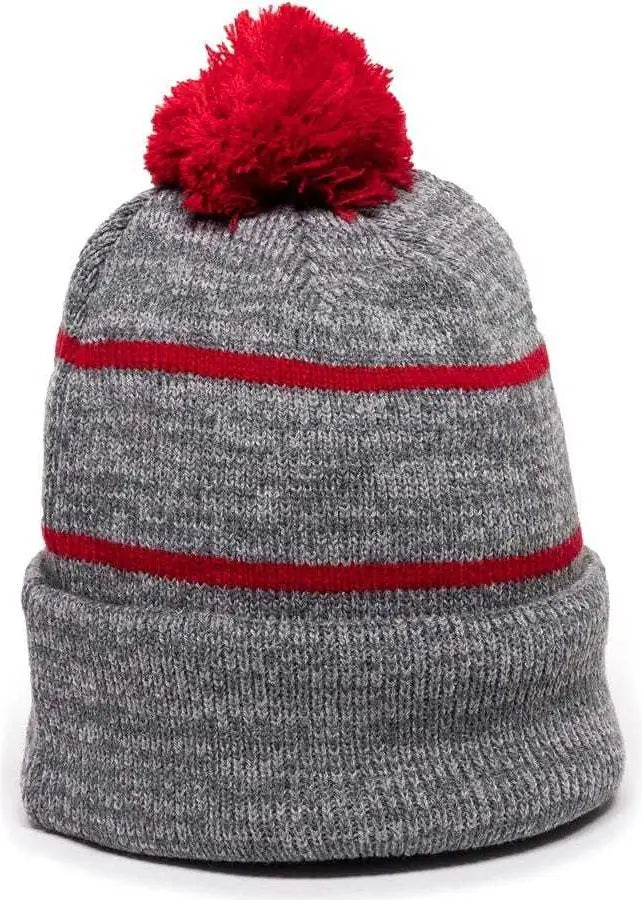 OC Sports KNF-100 Acrylic Knit Watch Cap Beanie - Heathered Gray Red - Gray Red / One Size Fits Most