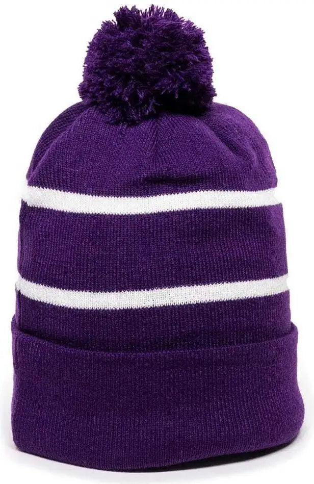 OC Sports KNF-100 Acrylic Knit Watch Cap Beanie - Purple White - Purple White / One Size Fits Most