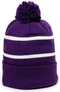 OC Sports KNF-100 Acrylic Knit Watch Cap Beanie - Purple White - Purple White / One Size Fits Most