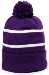 OC Sports KNF-100 Acrylic Knit Watch Cap Beanie - Purple White - Purple White / One Size Fits Most
