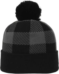 OC Sports KNF-PLD Plaid Watch Beanier with Pom - Black Charcoal - Dark Gray / OSFM