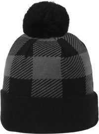 OC Sports KNF-PLD Plaid Watch Beanier with Pom - Black Charcoal - Dark Gray / OSFM