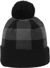 OC Sports KNF-PLD Plaid Watch Beanier with Pom - Black Charcoal - Dark Gray / OSFM